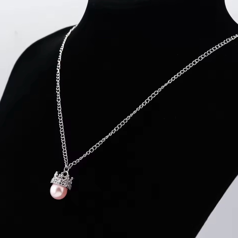 Wicked Glenda The Good Witch Faux Pink Pearl Necklace & Earrings Set Silver Tone - Picture 4 of 13